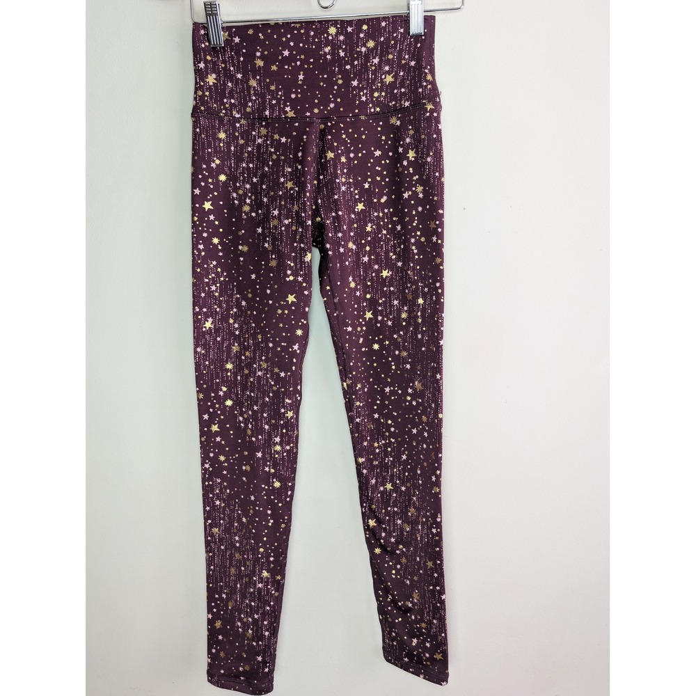 Aerie High‎ Rise Leggings Womens Medium Burgundy Gold Foil Star Celestial Cozy